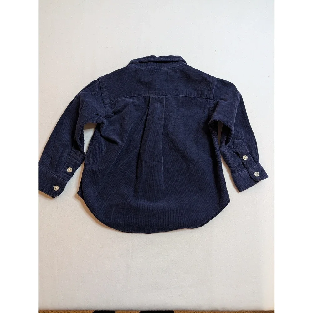 Ralph Lauren Navy Corduroy Button Down Shirt Long‎ Sleeve Pony Logo Kids 18M